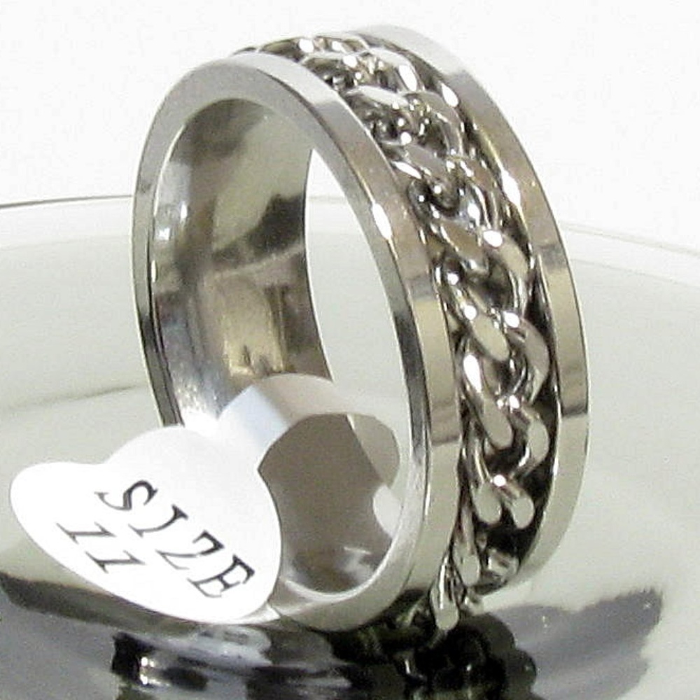 Rotating Chain Stainless Steel Silver Ring Size 11